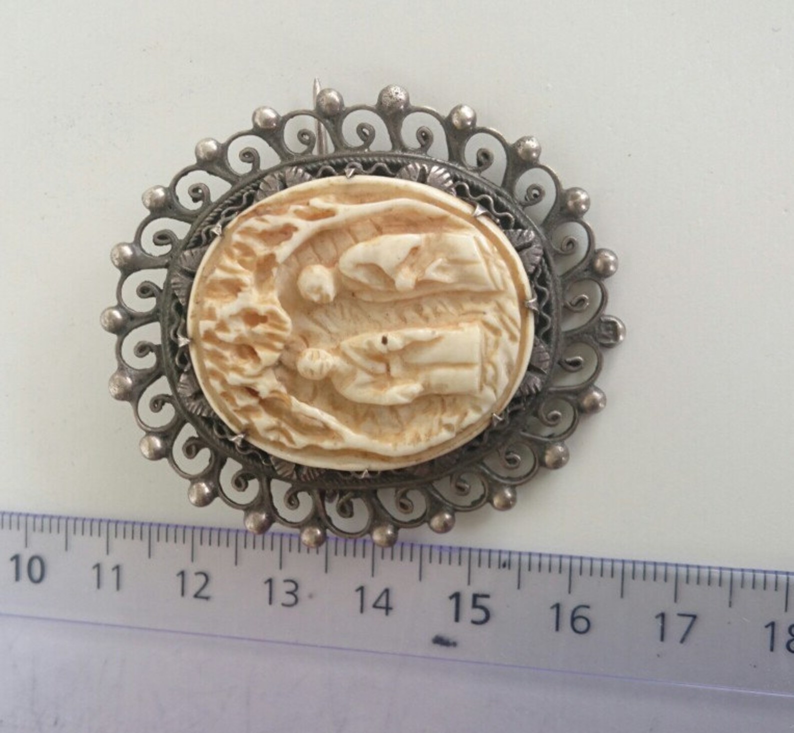 Antique Japanese Brooch Bone Carved Frame Silver. Etsy