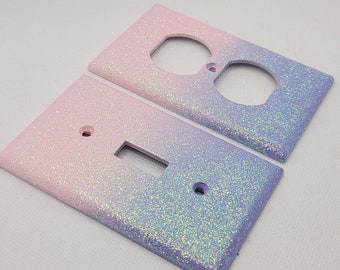 Lichtroze en paarse Ombre Glitter - Lichtschakelaar & Outlet Covers - Rustieke Sheek Sparkle - Glitter Decor - Roze Kamer Decor - Kinderkamer Decor