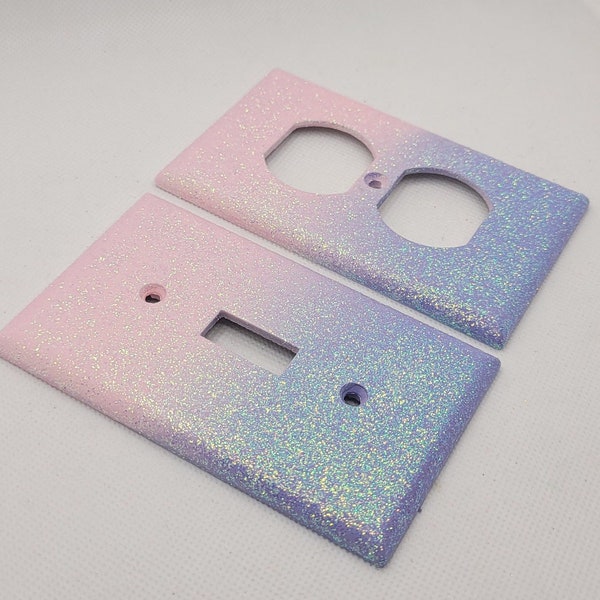 Light Pink and Purple Ombre Glitter - Light Switch & Outlet Covers - Rustic Sheek Sparkle - Glitter Decor - Pink Room Decor - Nursery Decor