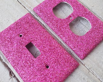 Holographic Pink Glitter- Light Switch & Outlet Covers - Sparkle - Glitter Decor- Home Decor - Handmade