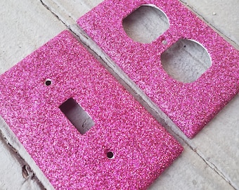 Holographic Pink Glitter- Light Switch & Outlet Covers - Sparkle - Glitter Decor- Home Decor - Handmade