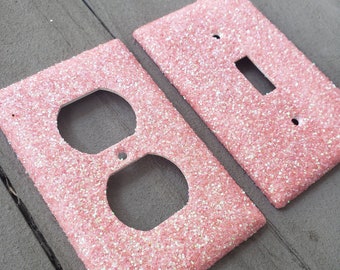 Lichtroze glitter- Opal Knorretje - Lichtschakelaar & Outlet Covers - Rustieke Sheek Sparkle - Glitter Decor- Home Decor - Handgemaakt