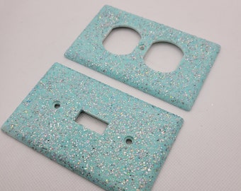 Ice Queen- Teal Glitter Decor- Light Blue Glitter - Light Switch & Outlet Covers - Farmhouse Sparkle - Glitter Decor- Home Decor - Handmade