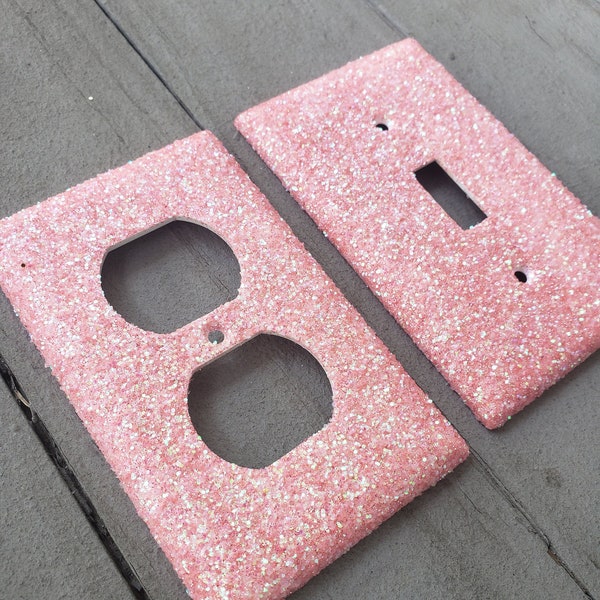 Light Pink Glitter- Opal Piglet - Light Switch & Outlet Covers - Rustic Sheek Sparkle - Glitter Decor- Home Decor - Handmade