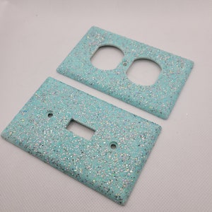 Ice Queen Teal Glitter Decor Light Blue Glitter Light Switch & Outlet Covers Farmhouse Sparkle Glitter Decor Home Decor Handmade image 1