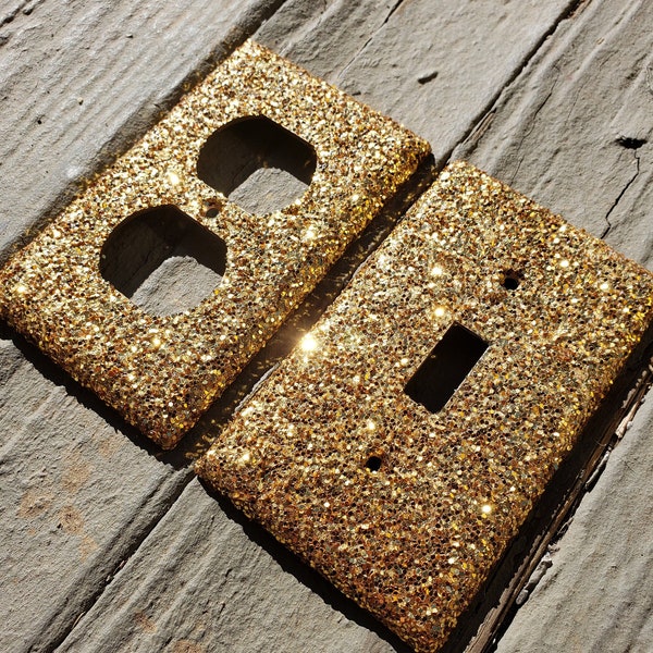 Chunky Champagne Gold - Light Switch & Outlet Covers - Sparkle - Glitter Decor- Home Decor - Handmade