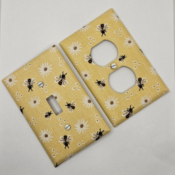 Bumble Bee & Flowers Light Switch and Outlet Covers - Bumble Bee Decor - Yellow Home Decor - Spring Decor - Yellow Home Accents - Bee decor