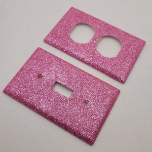 Rosa Glitzer Lichtschalter & Steckdosenabdeckung - Rosa Raumdekor - Rustikale Sheek Sparkle - Glitzerdekor- Wohnkultur - Handgemacht