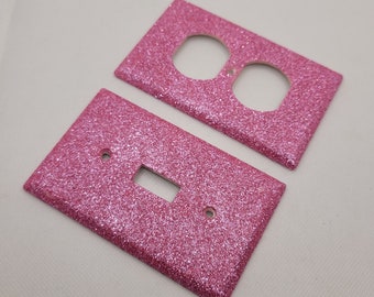 Light Pink Glitter Light Switch & Outlet Covers - Pink Room Decor - Rustic Sheek Sparkle - Glitter Decor- Home Decor - Handmade
