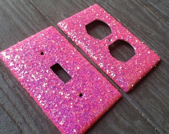 Hot Pink Glitter- Not Another Barbie - Light Switch & Outlet Covers -Hot Pink Iridescent- Bright pink glitter - Glitter Decor- Home Decor