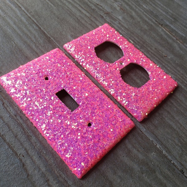 Hot Pink Glitter- Not Another Barbie - Lichtschakelaar & Outlet Covers - Hot Pink Iridescent- Felroze glitter - Glitter Decor- Home Decor