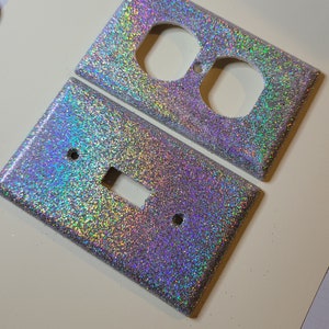 Holographic Rainbow Silver Glitter - Glitter Light Switch & Outlet Covers - Sparkly Switch Plates - Glitter Home Decor- Silver Room Decor