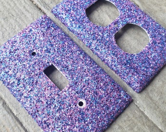 Midnight Gem - Purple and Blue Glitter - Rainbow Unicorn Light Switch & Outlet Covers - Sparkle - Home Decor - Handmade