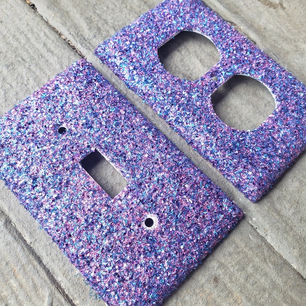 Midnight Gem - Purple and Blue Glitter - Rainbow Unicorn Light Switch & Outlet Covers - Sparkle - Home Decor - Handmade