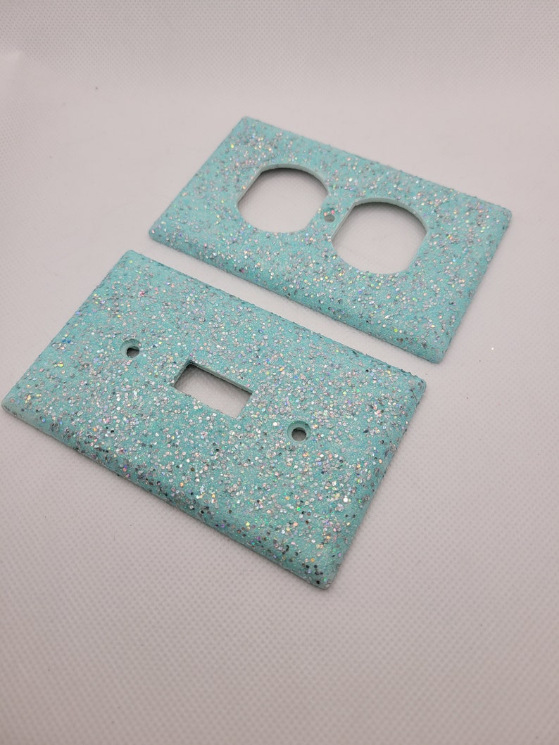 Ice Queen Teal Glitter Decor Light Blue Glitter Light Switch & Outlet Covers Farmhouse Sparkle Glitter Decor Home Decor Handmade image 1