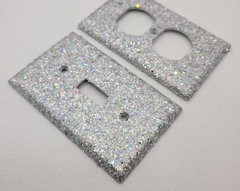 Mirror Chunky Silver Glitter - Sparkle - Glitter Decor - Home Decor - Light Switch and Outlet Covers -