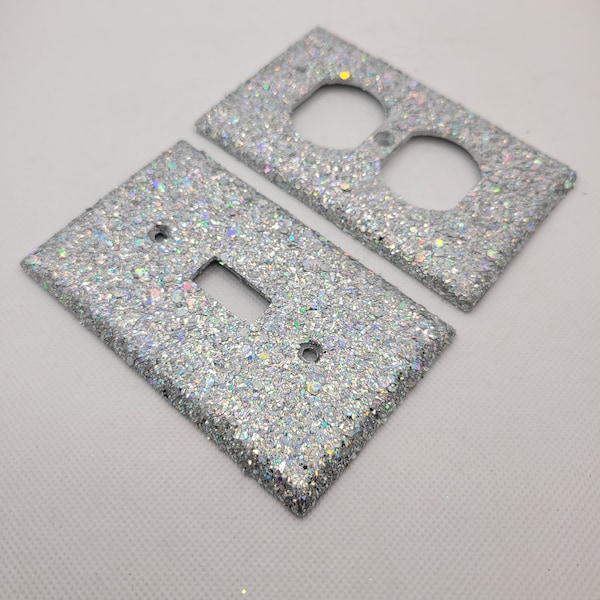 Mirror Chunky Silver Glitter - Sparkle - Glitter Decor - Home Decor - Light Switch and Outlet Covers -