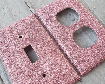 Holographic Rose Gold Glitter- Pink Glitter- Light Switch & Outlet Covers - Sparkle - Glitter Decor- Home Decor - Handmade