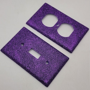 Purple Glitter- Glitter Light Switch and Outlet Plates - Sparkle - Glitter Decor- Silver Wall Art - Home Decor