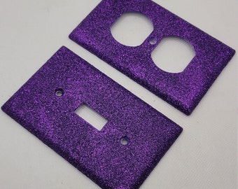 Purple Glitter- Glitter Light Switch and Outlet Plates - Sparkle - Glitter Decor- Silver Wall Art - Home Decor