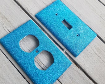 Aquamarine - Turquoise - Home Decor- Blue Glitter - glitter outlet- Glitter Decor - Light Switch and Outlet Covers - Switch plates - rainbow