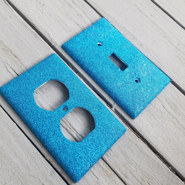 Aquamarine - Turquoise - Home Decor- Blue Glitter - glitter outlet- Glitter Decor - Light Switch and Outlet Covers - Switch plates - rainbow