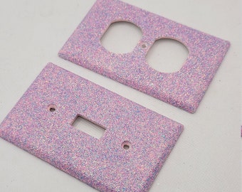 Light Pink and Purple Glitter Light Switch & Outlet Covers - Rustic Sheek Sparkle - Glitter Decor- Home Decor - Handmade