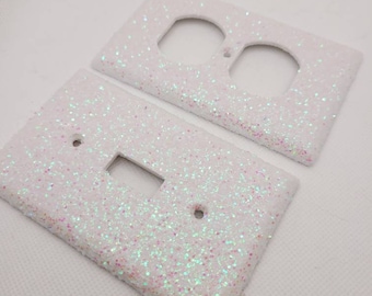 White iridescent - Light Switch & Outlet Covers - Sparkle - Glitter Decor- Home Decor - Handmade