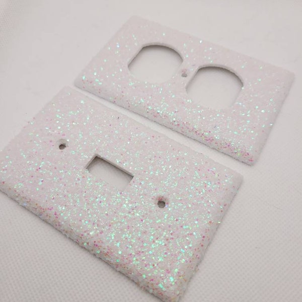 White iridescent - Light Switch & Outlet Covers - Sparkle - Glitter Decor- Home Decor - Handmade