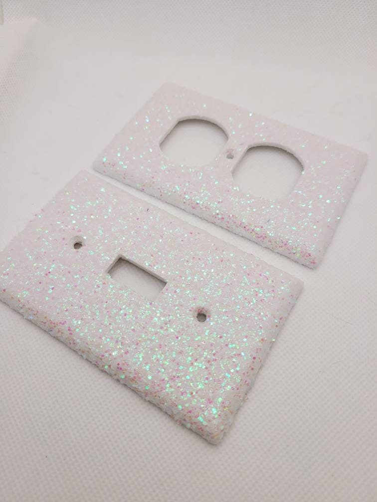 White iridescent - Light Switch & Outlet Covers - Sparkle - Glitter D…