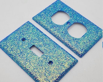Blue Color Shifting Glitter Light Switch & Outlet Covers - Sparkly Switch Plates - Glitter Home Decor - Wall Art - Blue Decor