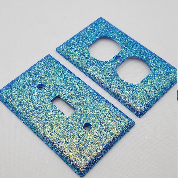 Blue Color Shifting Glitter Light Switch & Outlet Covers - Sparkly Switch Plates - Glitter Home Decor - Wall Art - Blue Decor