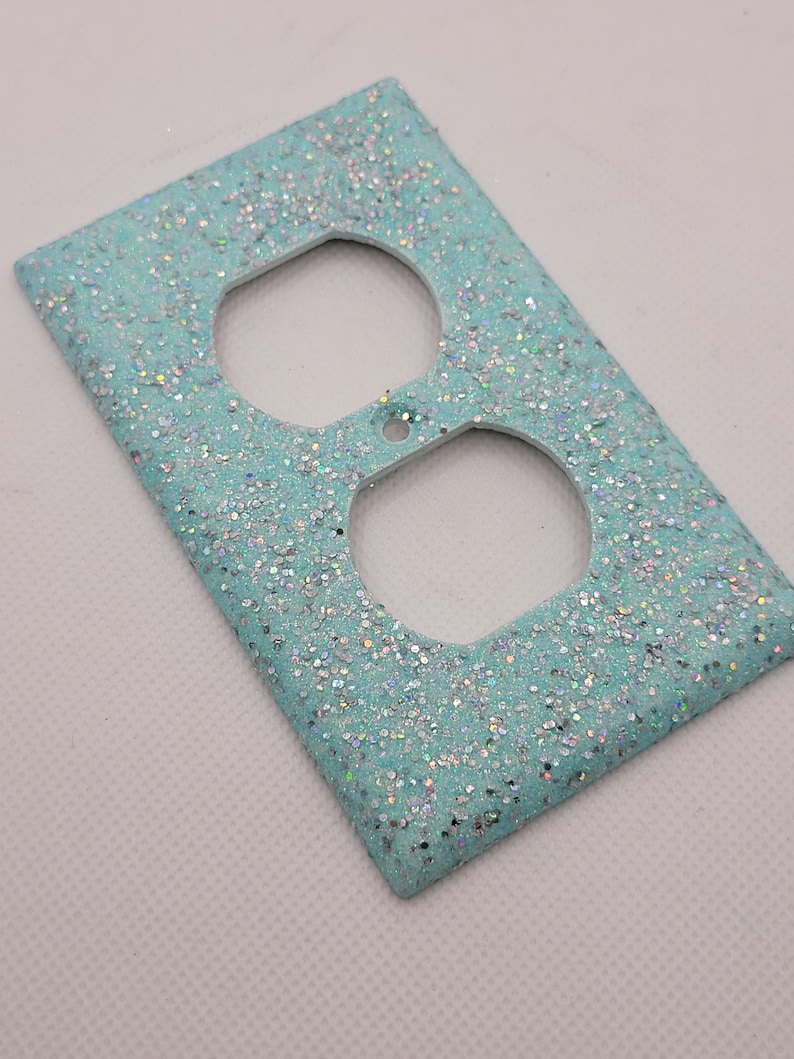 Ice Queen Teal Glitter Decor Light Blue Glitter Light Switch & Outlet Covers Farmhouse Sparkle Glitter Decor Home Decor Handmade image 4