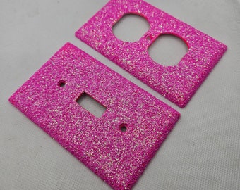 Hot Pink Glitter - Light Switch & Outlet Covers - Pink Room Decor - Glitter Decor- Home Decor - Sparkly Wall Plates