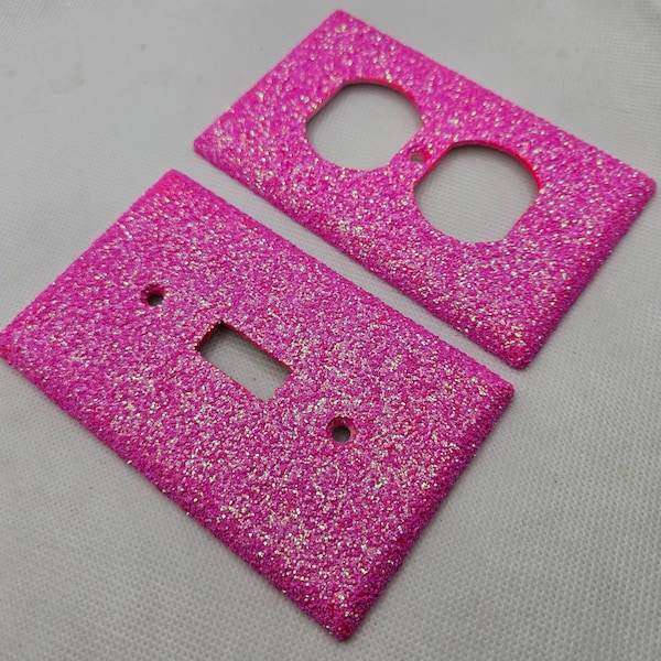 Hot Pink Glitter - Light Switch & Outlet Covers - Pink Room Decor - Glitter Decor- Home Decor - Sparkly Wall Plates