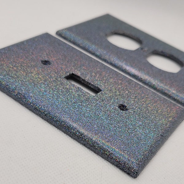 Holographic Rainbow Black Glitter Light Switch & Outlet Covers- Sparkle - Glitter Decor - Home Decor - Rainbow Decor - Sparkly Switchplates