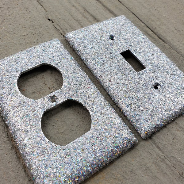 Holographic Silver Glitter - Sparkle - Glitter Decor - Home Decor - Light Switch and Outlet Covers -