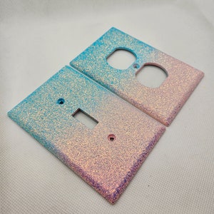 Rosa und Blaugrün Ombre Glitter - Lichtschalter & Steckdosenabdeckungen - Rustikale Sheek Sparkle - Glitzer-Dekor - Rosa Raumdekor - Kinderzimmer-Dekor