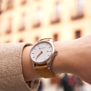 Womens watch, silver, minimalist stainless steel wrist watch, gift for her, interchangeable leather strap