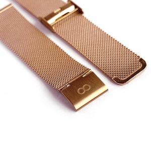 Correa de reloj de 20 mm, acero inoxidable, banda de malla ajustable en oro rosa, banda de liberación rápida, reloj para mujer