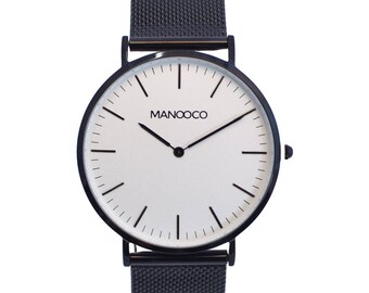 Womens watch, black, minimalist stainless steel wrist watch, gift for her, interchangeable mesh strap, gift box,