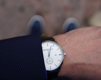 Chronograph Watch For Men With Black Leather Watch Strap Unique Gift For Him, Minimalist Fashion Wrist Watch Great Anniversary Gift