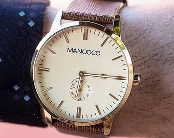 Mens Watch With Brown Leather Watch Band Best Gifts for him, Casual Mechanical Watch Perfect Best Man or Boyfriend Gift
