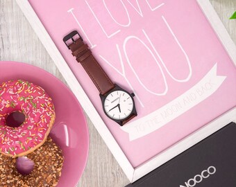 Ladies watch, black, minimalist stainless steel wrist watch, gift for her, interchangeable leather strap, womens