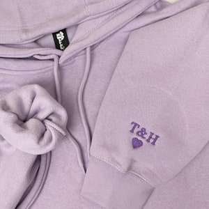 Custom Embroidered Initial Hoodie or Crewneck Sweatshirt initial + heart on sleeve,  Couples Anniversary gift Engagement gift Birthday gift