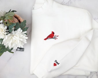 Custom Embroidered Cardinal Sweatshirt, Hoodie: Custom Name, Initial on Sleeve - Personalized Father's Day Gift