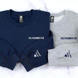 personalized engagement or anniversary gifts for couples Roman Numeral Date on the chest and forever yous you're mine with a heart on the sleeve