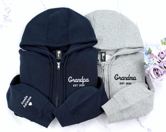 Custom Embroidered Full Zip Hoodie: Grandpa Sweatshirt with Names, Father's Day Gift for Grandpa