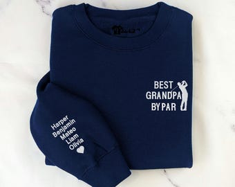 Embroidered Golf Grandpa Sweatshirt with Grandkids’ Names, Personalized Birthday Gift for Grandpa or Dad