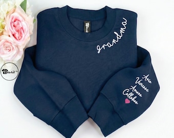 Custom Grandma Sweatshirt with Names Embroidered - Gift for Grandma, Mom, Granny, Nanna, Mimi, Gigi